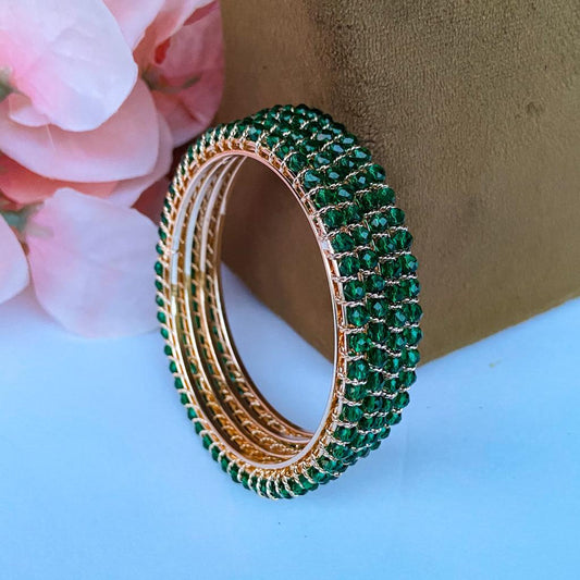 Crysatl bangles - green with golden