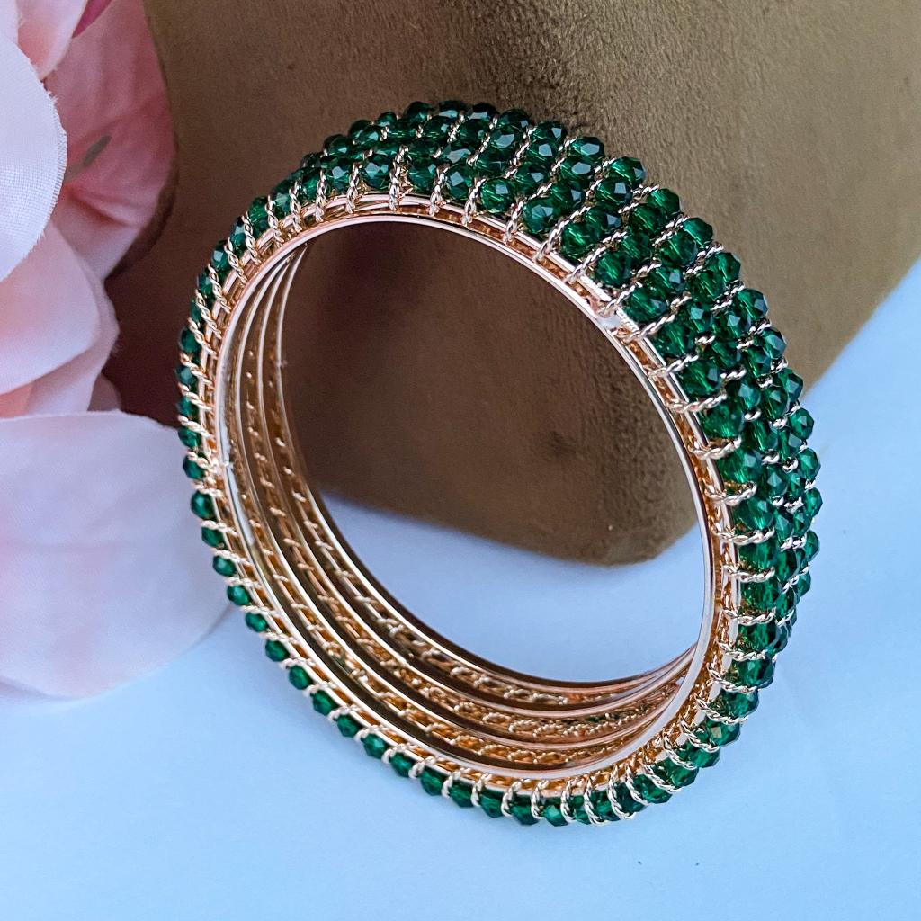 Crysatl bangles - green with golden