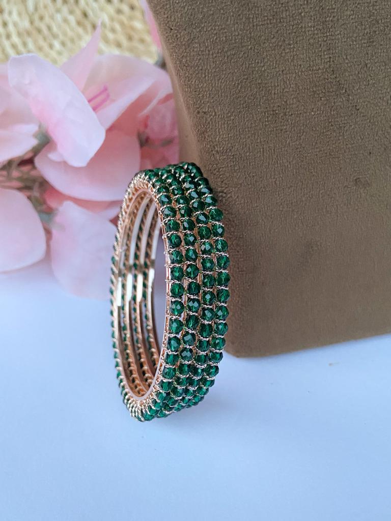 Crysatl bangles - green with golden