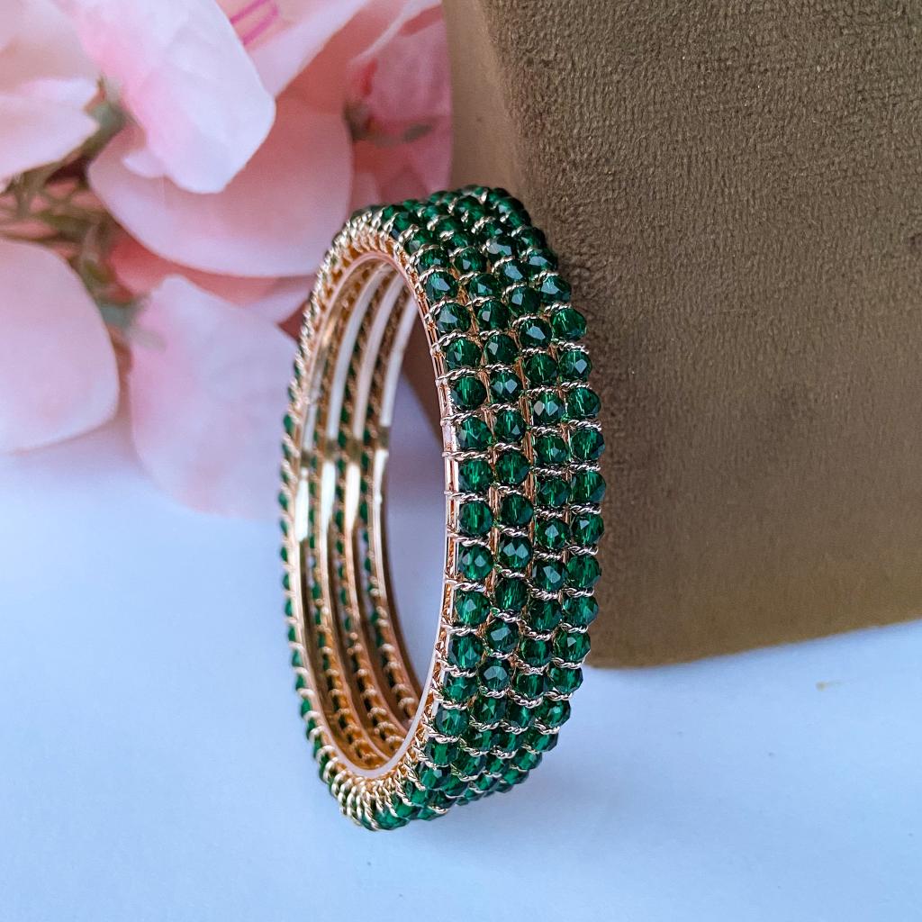 Crysatl bangles - green with golden