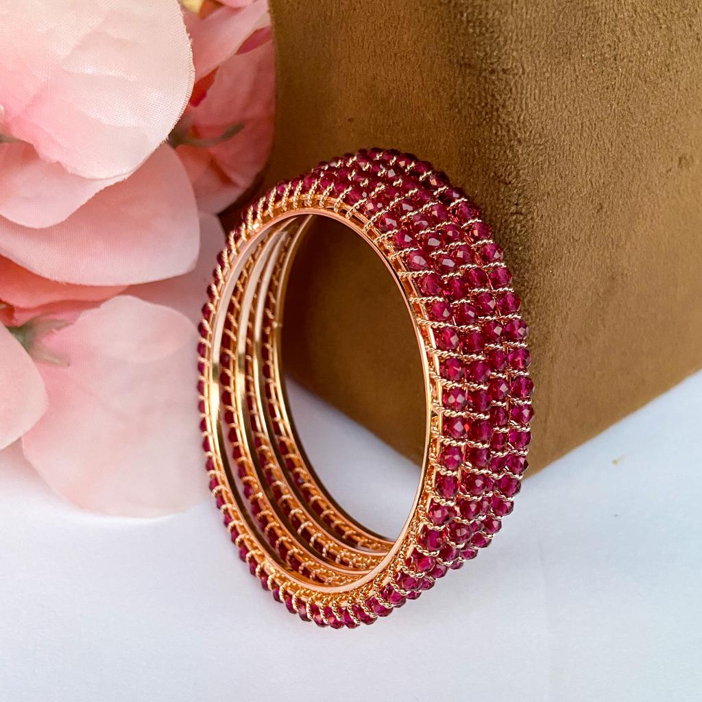 Crystal bangles - ruby with golden