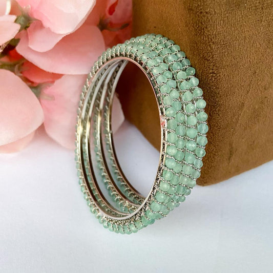 Crystal bangles - seagreen with silver