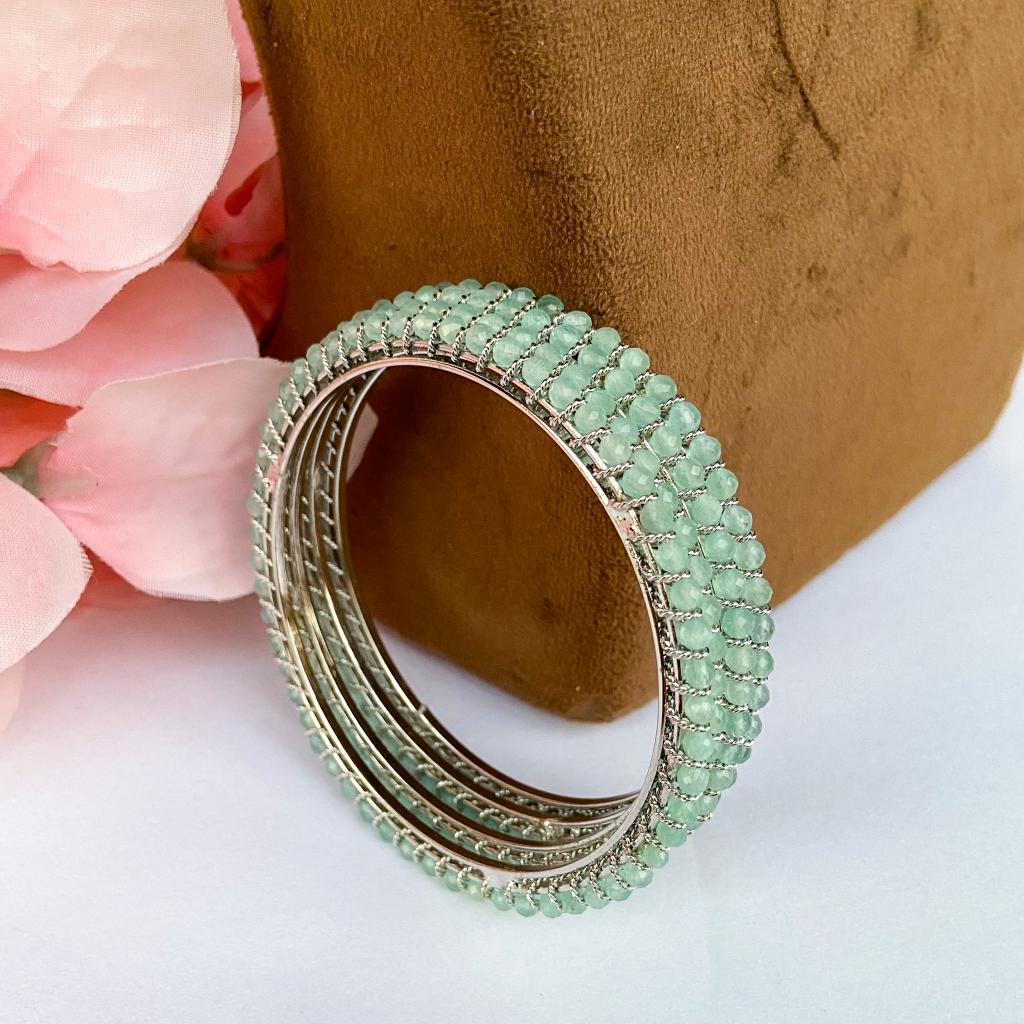 Crystal bangles - seagreen with silver