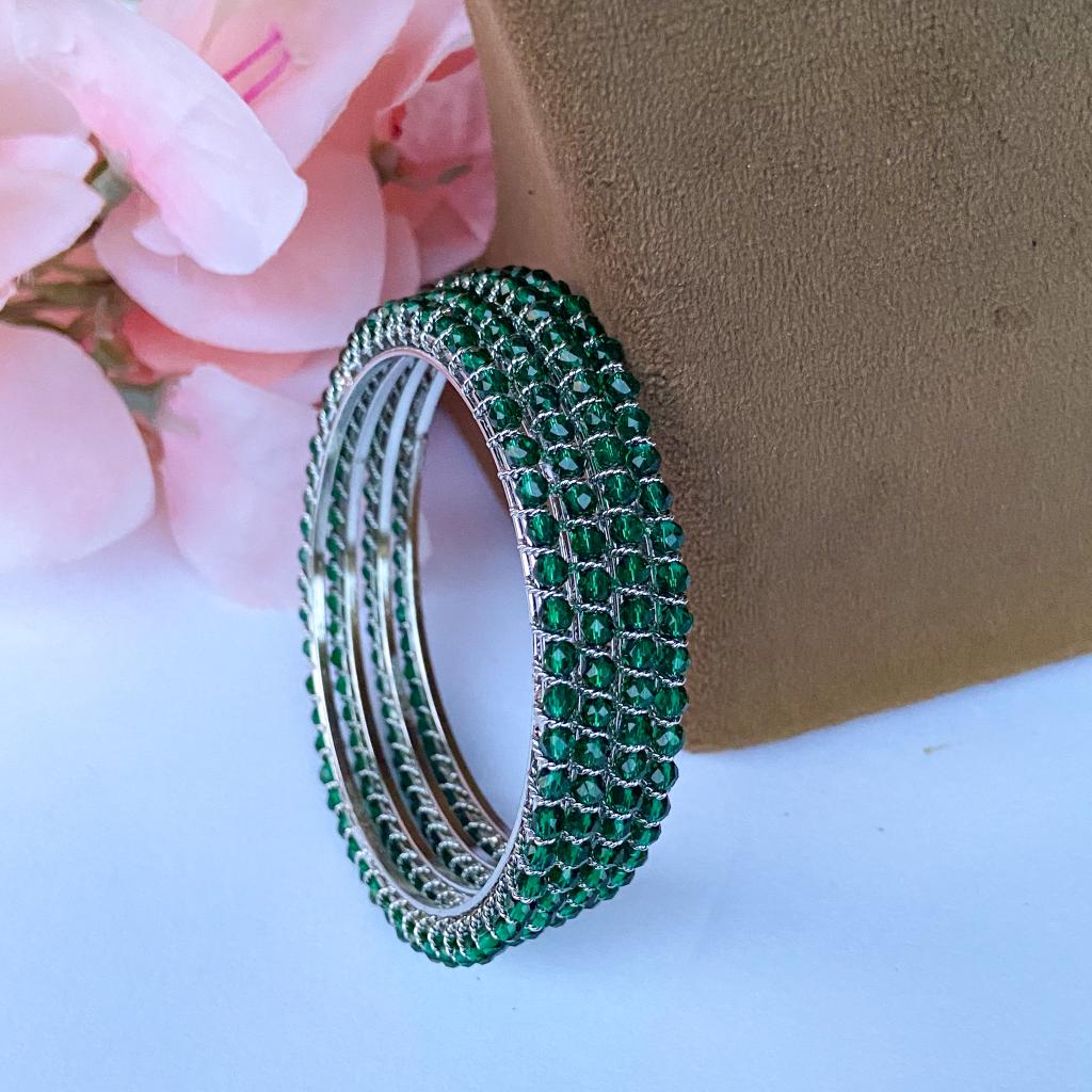 Crysatl bangles - green with silver