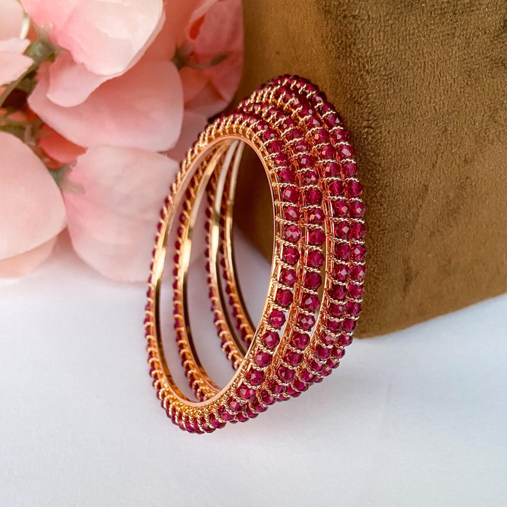 Crystal bangles - ruby with golden