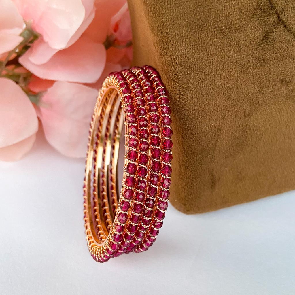 Crystal bangles - ruby with golden