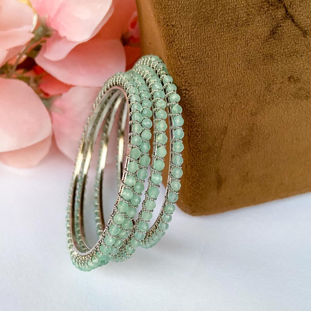 Crystal bangles - seagreen with silver