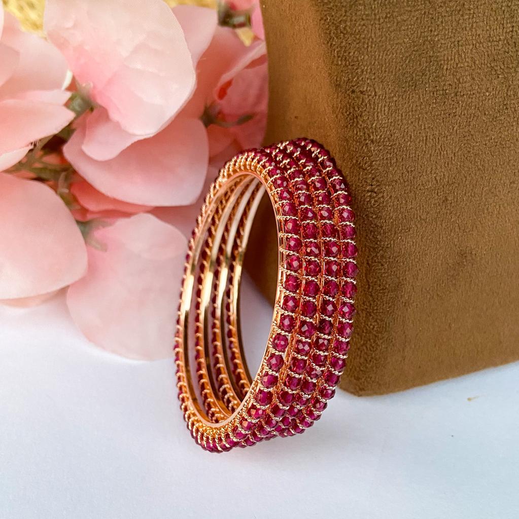 Crystal bangles - ruby with golden