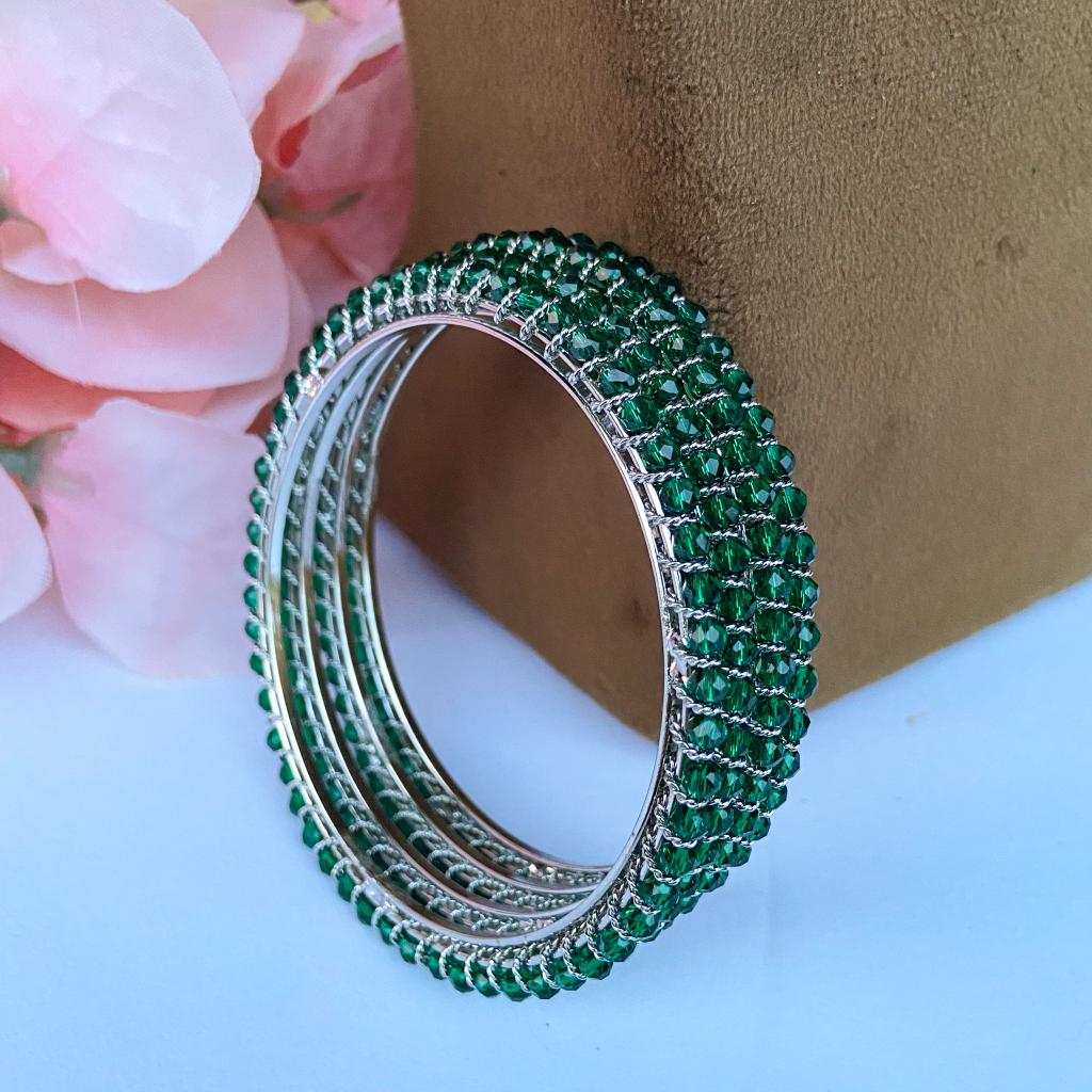 Crysatl bangles - green with silver