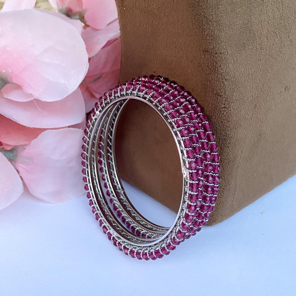 Crystal bangles - Ruby with silver