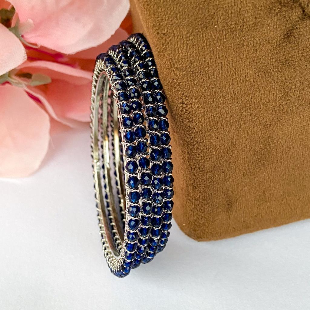 Crystal bangles - blue with silver