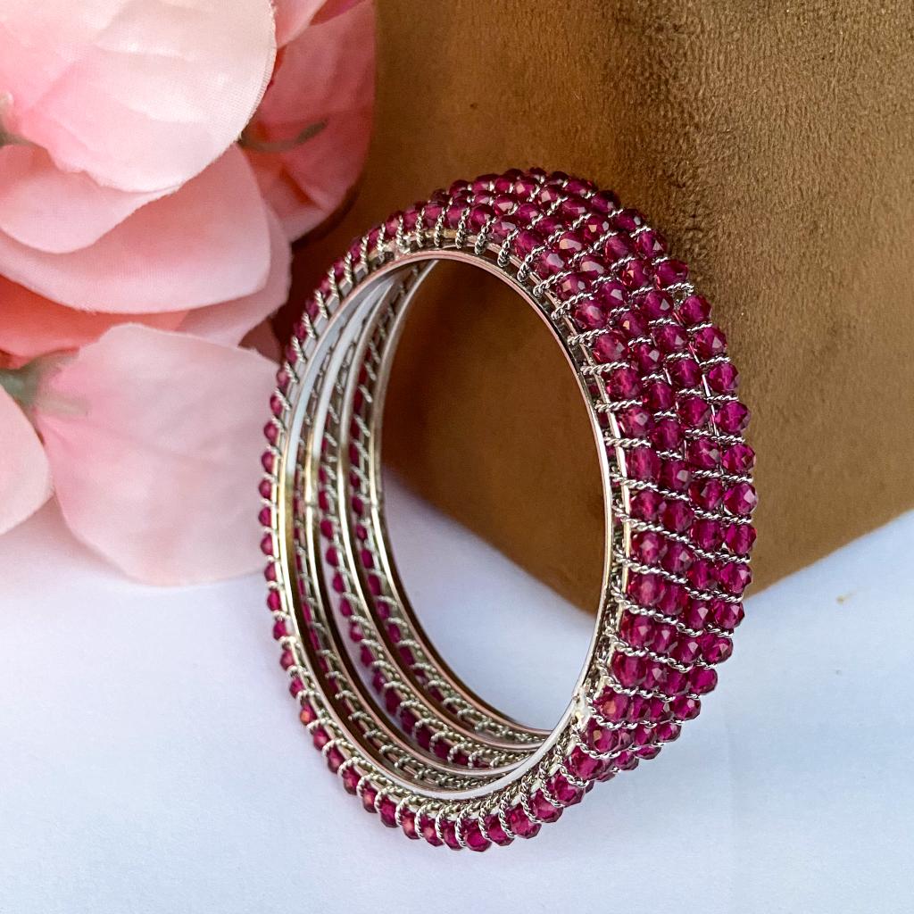 Crystal bangles - Ruby with silver